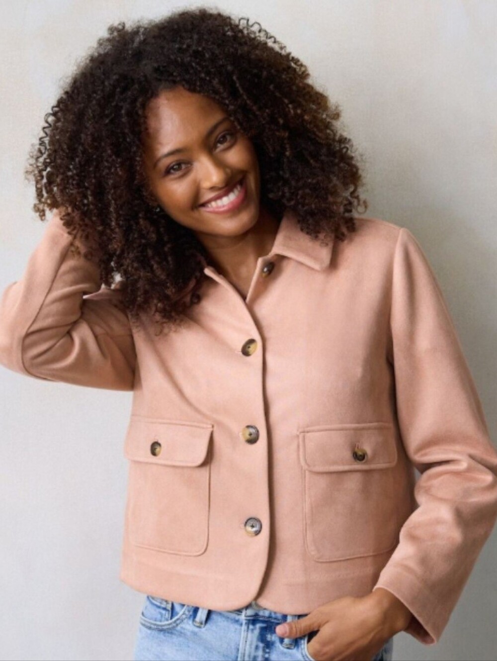 Lauren Conrad Women's Tan/kahki Faux Suede Collared Button-Front Jacket PS